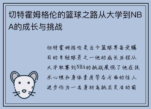 切特霍姆格伦的篮球之路从大学到NBA的成长与挑战